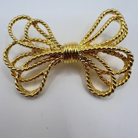 Coquette Gold Bow Brooch – Vintage Rope Twist Style - Picture 2 of 7